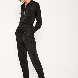 Missguided - Black Embroidered Back Satin Shirt Jumpsuit💐